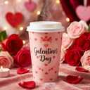 Tioncy 60 Pcs 12oz Galentine's Day Coffee Paper Cups with Lids Hot Cocoa Cups Galentine's Day Paper Beverage Tumbler Hot Chocolate Cocoa Container for Women Valentines Friends Female Sister (Pink)