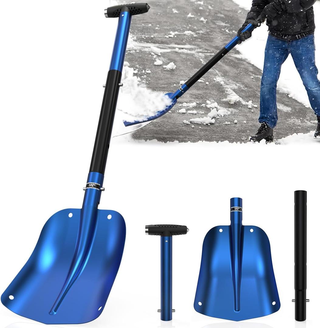 1PZ NF2-NG3 32" Detachable Snow Shovel for Car, Extendable Snow Shovel with Thickened Aluminum Alloy, Portable and Multifunctional for Cars, Snowmobiles, Camping and Mud, All Seasons, Blue