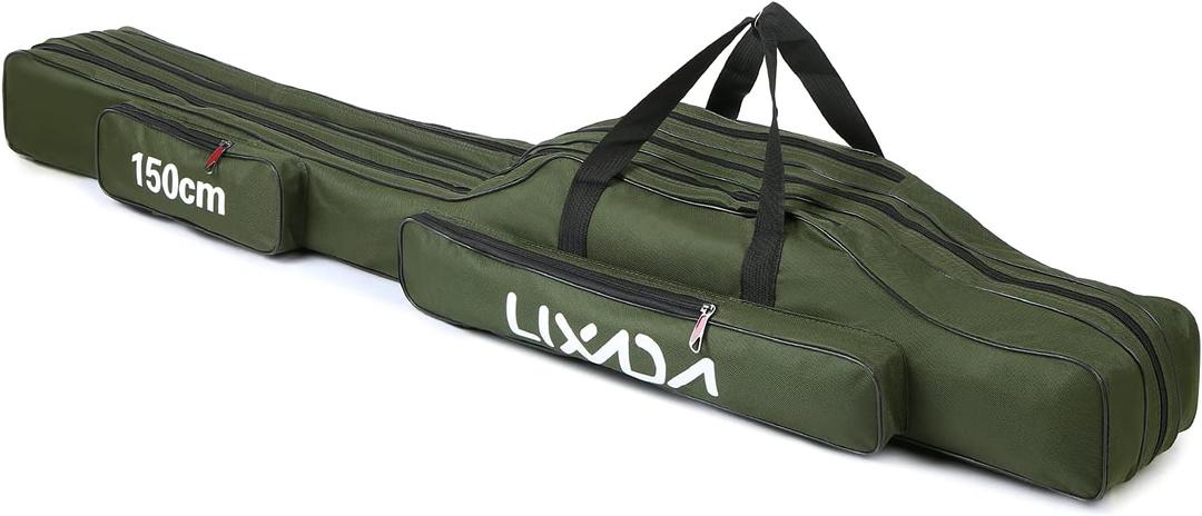 Lixada Fishing Rod Case - 3 Layers Oxford Bag, Portable Folding Carrier for Rods and Reels, Tackle Storage Travel Bag, 90cm/120cm/150cm Optional (Army green)