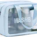 Wash Bag for Women & Men - Large Capacity Travel Toiletry Bag with Matte Translucent Window & Wet/Dry Pockets, Waterproof & Portable Organizer for Cosmetics,Gym & Shower Essentials (Blue)