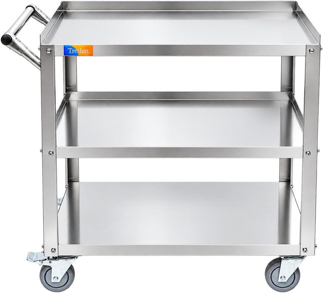 Treshin 3 Tier Stainless Steel Utility Cart, 16.73" W x 27.76" L x 31.61" H