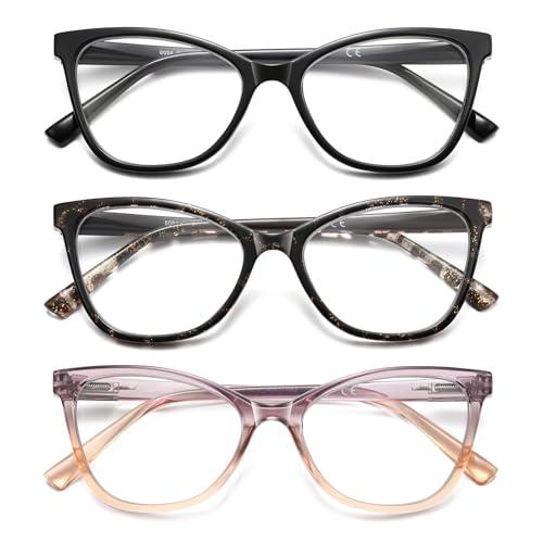 LKEYE Reading Glasses Women Cat Eye Blue Light Blocking Computer Readers Stylish Spring Hinge Fashion Cute Ladies Small Frame Eyewear LK6094 (3Pack,Black,Demi,Purple,2.0X)