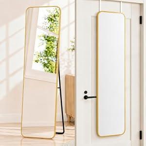 57x16" Full Length Mirror Floor Stand,Over the Door,Wall Mounted Gold