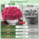 8 Bundles Artificial Flowers for Outdoors, Realistic Geraniums Fake Flowers for Decorations, UV Resistant Silk Faux Flowers Plants for Outside Garden Porch Planter Yard Patio Home Decor (Rose Red)