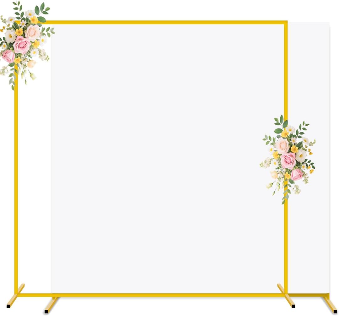 Metal Arch Backdrop Stand and White Arch Cover Set 6.6 x 6.6FT Square Wedding Backdrop Arched Stands with Balloon Arches Stand Cover for Birthday Party Baby Shower Graduation Ceremony Decor