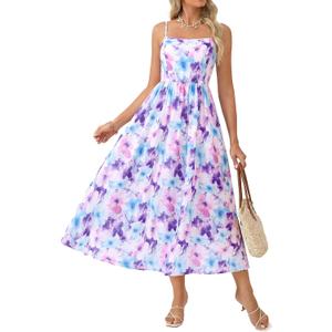 GRACE KARIN Summer Floral Maxi Sundresses for Women 2026 Spaghetti Strap Beach Boho Dress Casual Fashion Clothes with Pocket (XXL)
