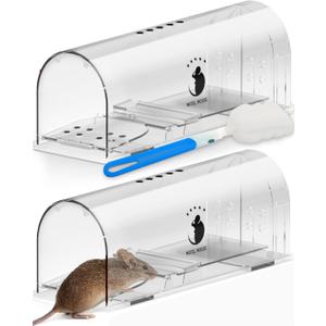 Motel Mouse Humane No Kill Live Catch and Release Mouse Traps, Reusable with Cleaning Brush - 2 Pack