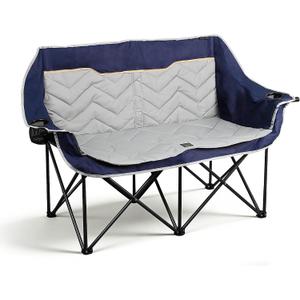 Double Camping Chair, Padded Loveseat Camping Couch, Oversized 2 Person Camp Chairs with Carry Bag,Heavy Duty Folding Lawn Chair for Adults Portable Outdoor Folding Sofa for Patio Backyard, Blue