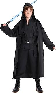Jedi Costume Kids Obi Wan Kenobi Cosplay Tunic Robe Lightsaber Anakin Skywalker Halloween Costume with Light Sword 3-5 Toddler