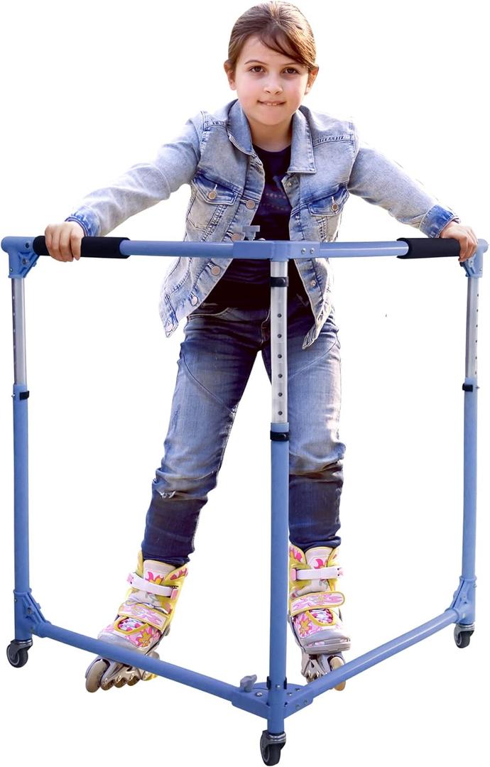 GanFindX Folding Skater Aid for Kids Roller Skating, Roller Skate Trainer for Kids Toddler Adjustable Height Training Walker (Denim Blue)