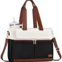 LOVEVOOK Upgrade Version Work Bags for Women 15.6 Inch Laptop Bag Large Capacity Mutiple Pockets Teacher Bag Water Resistant Canvas Tote Bag Purse for Office Travel College Nurse Teacher, Black Brown