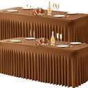 Wish Care 2 Pack Brown Spandex Table Clothes for 6 Foot Rectangle Tables, 6FT Wrinkle Free Fitted Tablecloths Ruffles Design Table Cover for Party, Banquet, Wedding and Events