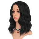 eNilecor Black Wig - Short Curly Wavy Bob Wigs for Black Women, Natural Middle Part, No Bangs, Synthetic, Shoulder Length, Heat Resistant, Cosplay Party Costume, 14 Inch