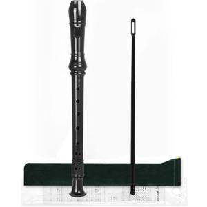 Mr.Power Soprano Recorder for Beginners School Students German Style C Key 8 Holes 3 Piece Instrument with Cleaning Rod, Thumb Rest, Fingering Chart, Packing Bag (Black)