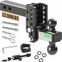 Adjustable Trailer Hitch Fits 2 Inch Receiver, Dual Ball 2'' & 2-5/16'' with 22,000 LBS Max GTW, 4'' Drop/Rise, Premium Manganese Steel Solid Tow Hitches, Bulletproof Lock, Anti Rust, Anti Rattle (4")