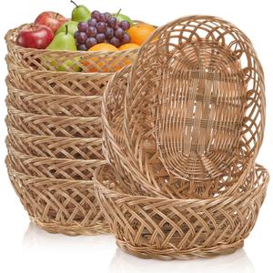 10 Pack Plastic Oval Basket, 10"x7.5"x4" Wicker Bread Basket Bin, Small Empty Food Fruit Storage Serving Bowl, Gift Basket Bulk for Kitchen Restaurant Party Centerpiece Display Christmas