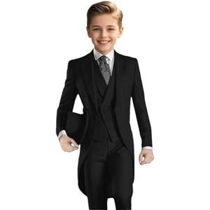 Toobour Suits for Boys 3 Pieces Formal Long Tailcoat Tuxedos for Kids Wedding Banquet Party Outfit Jacket Vest Pants Set 7 Years