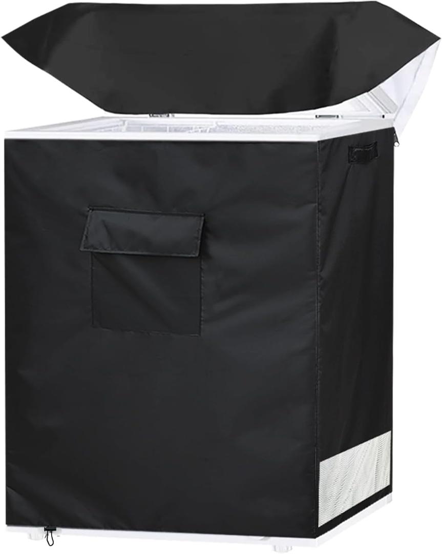 Chest Freezer Covers for Outside(32.5W22.5D33.5H)in,Compatible with 7.0 Cubic Feet Chest Freezer,Black Deep Freezer Covers Waterproof Top With Zipper to Open, Outdoor All-season Protection