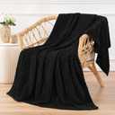 Large Throw Blanket for Couch Queen - Breathable and Soft, Waffle Weave Throw Blanket for Office, Black