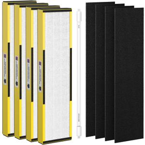 4 Pack FLT5000 Filter C True HEPA Replacement Filter Compatible with AC5000, AC5000E, AC5250PT, AC5300B, AC5350B, CDAP5500 (with 1 LB5000 Replacement Bulb)