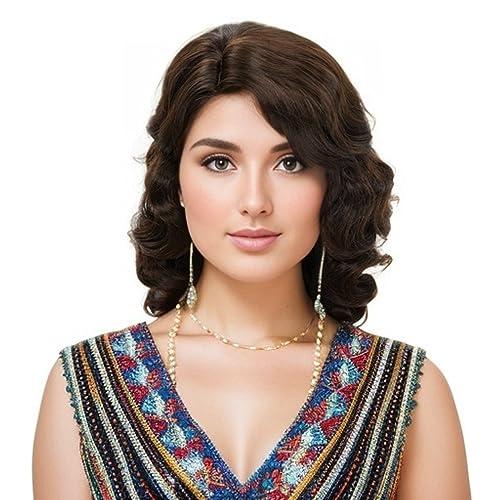 Baiansyy 1920s wigs for women Long Flapper Vintage Wig Synthetic Heat Resistant Hair Full Wigs for Halloween Cosplay Costume Party Finger Wave Wigs(Brown)