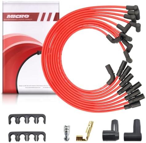 Micro Spark Plugs Wires Set of 7 Red Wires Set 8.5mm Compatible with Chevy Blazer Silverado Oldsmobile GMC Sierra K1500 5.0L 5.7L V8 4.3L V6 2X1197 9746T