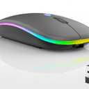 Guiheng Wireless Bluetooth Mouse, LED Dual Mode Rechargeable Silent Slim Laptop Mouse, Portable(BT5.2+USB Receiver) Dual Mode Computer Mice, for Laptop, Desktop Computer, ipad Tablet, Phone, TV (Grey)