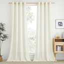 NICETOWN Thick Linen Bedroom Curtains 90 inches Long, Grommet Privacy Assured Semi Sheer Linen Burlap Drapes with Some Light Filtering for Living Room, Off White, W55 x L90, 1 Pair