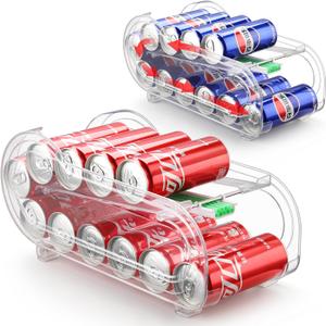 Soda Can Organizer for Refrigerator, Drink Organizer for Fridge, Automatic Rolling Can Dispenser Holder, Organize 11 Pcs Standard 11.15oz or 12oz Long Cans (2 Pack)