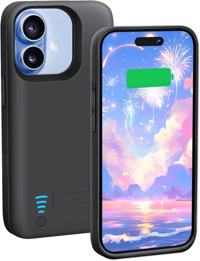 Battery Case for iPhone 17 / iPhone 16 Pro, 5000mAh Rechargeable Extended Battery Charging/Charger Case, Add 100% Extra Juice (6.3 Inches) Black