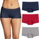 Maidenform Women's Underwear, Microfiber Boyshort, Full-Coverage Panty, 3-Pack (Medium, Navy/Steel Grey/Camera Redy)