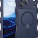 BENTOBEN Magnetic for iPhone 17 Pro Max Case, Cute Wavy [Full Camera Protection][Compatible with MagSafe] Matte Anti-Slip Bumper Women Men Boys Protective Cover for 17 ProMax 6.9", Deep Blue