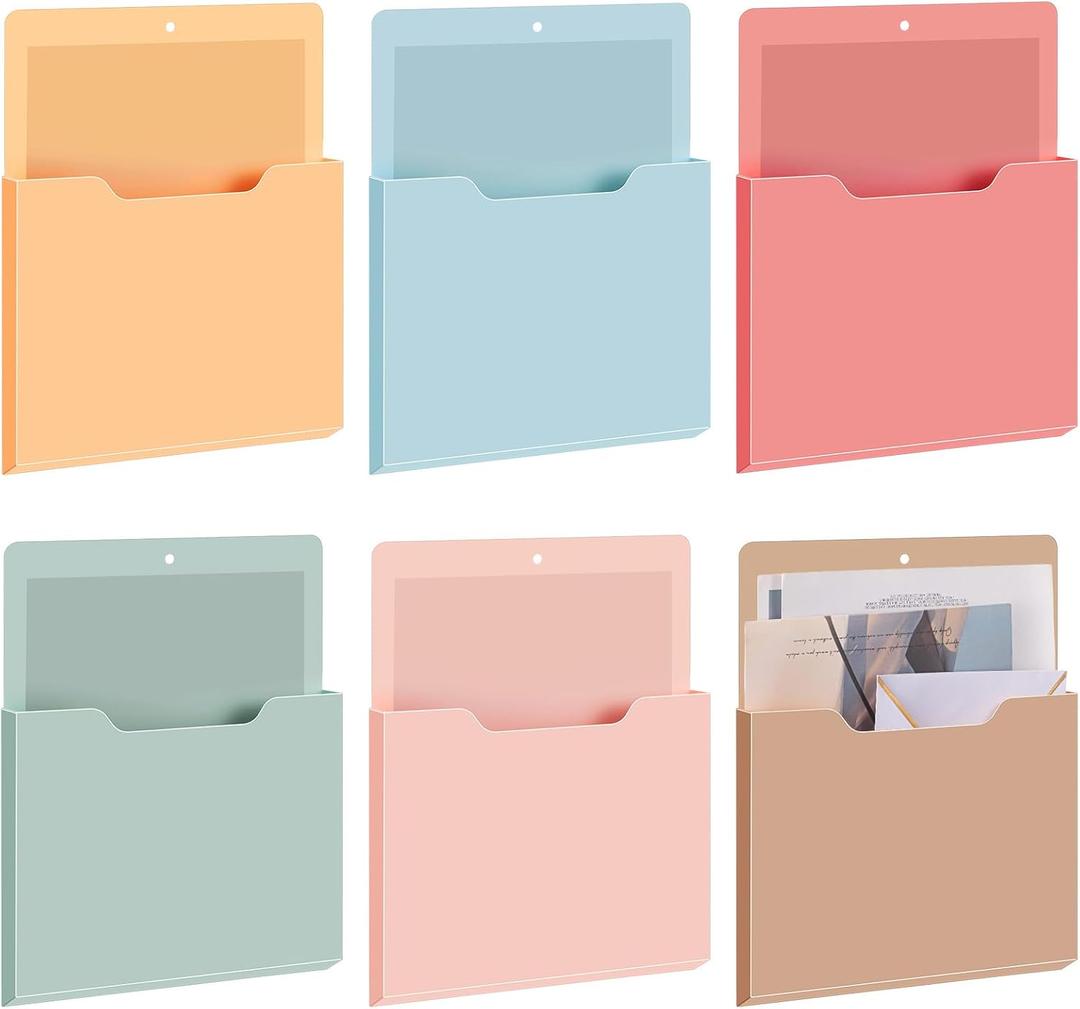 Fuutreo 6 Pcs Magnetic Wall File Organizer Magnetic Wall File Holder Refrigerator Magazine Holder for Mail Letters Paper(Light Vintage,8.3 x 13.8 Inch,Horizontal)