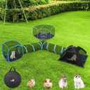 Outdoor Cat Enclosures for Cats Indoor, Patio Portable Mesh Cat Tent, Tunnel, Playhouse with Free Carry Bag & Metal Rod for Multiple Cats and Small Animals, Includes Cat Playpen+2 Cat Tent+Cat Tunnel (4-in-1 Light Blue+black)