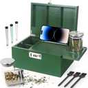 Large Green Bamboo Box with Combination Lock, Decorative Storage Box with Removable Tray & Detachable Compartment, Wooden Boxes with Alright Jars & Brushes & Storage Tubes as Great Gift Choice