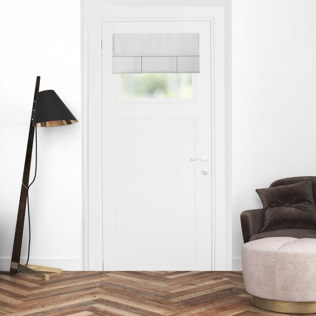 100% Blackout French Door Curtains, Wrinkle Free, Room Darkening, Blocks Light and Heat Through Glass. Drill-Free Easy-Installed Door Window Curtains. (Greyish White,1 Panel, 24"x 18")