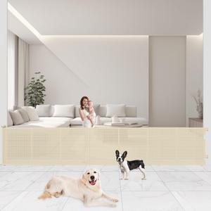 Upgrade 120" Retractable Baby Gates Extra Wide with Reinforced Strip, 10 FT Retractable Dog Gate, 41" Tall Retractable Gate Indoor Outdoor for Pet and Baby-Beige