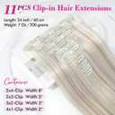 REECHO Hair Extensions, 11PCS Clip in Hair Extensions 24" Long Straight hair extensions HE005 Natural Soft Synthetic Hairpieces for Women Ash Blonde with Highlights