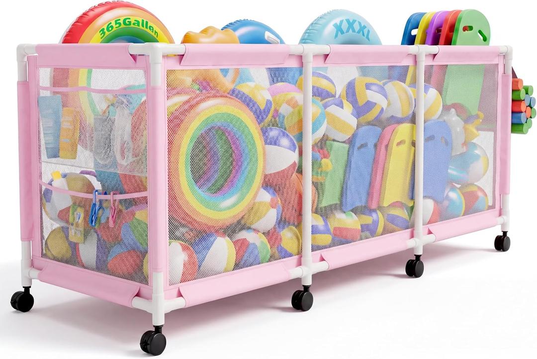 Jotesnew 365 Gallon 103" Pool Storage Bin XXXL Extra Large Swimming Pool Float Storage Bin, Pool Noodles Holder, Toys, Floats and Balls Mesh Rolling Storage Organizer Bin, 103" Lx32 Wx35 H