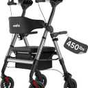 Upright Walkers for Seniors, 450 lb Heavy Duty Stand Up Rollator Walker with Adjustable Soft Sponge Arm support & Seat, Tall Standing Folding Rolling Walker with 8'' Wheel, Grey