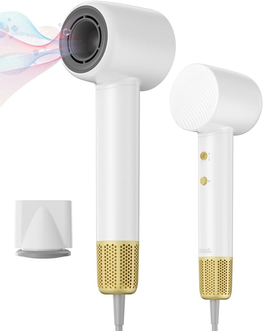 Ionic Hair Dryer - Mera M3, Professional Frizz-Fighting Blow Dryer, 5-Minute Fast Drying, Quiet Lightweight Travel Hairdryer with Snap-On Concentrator for Women, White