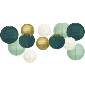 NICROLANDEE Green Wedding Party Decorations - Set of 12 Green Gold Paper Lanterns for St Patrick's Day Bridal Shower Baby Shower Birthday Eucalyptus Neutral Garden Party Decor
