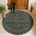 Dark Green 3ft Round Washable Entryway Rug, Soft Round Rugs for Kitchen, Bathroom, Living Room, Bedroom, Ultra-Thin Non-Slip, Small Circle Carpet, Vintage Dark Green Floral Décor