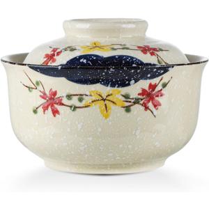 VanEnjoy Microwavable Ramen Bowl with Lid, 25 Oz Japanese Bowl Big Ceramic Japanese Soup Bowl with Lid, Korean Clay Pot - floral