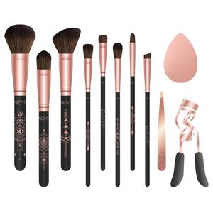 Pack Of 2 Makeup Brush Set 11Pcs with Eyelash Curler & Eyebrow Tweezers, Makeup Brushes with Eyeshadow, Foundation,Powder Puff, Highlighter, Concealer, Blusher, Powder Brush, Make up Kits for Adults