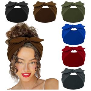 Huachi 6 Packs Bow Headbands for Women 7 Extra Wide Head Bands for Womens Hair Non Slip Headwraps Workout Turban Hair Accessories (Trendy)