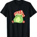Cottagecore Frog Aesthetic Cute Frog with Mushroom Hat T-Shirt, Size Small