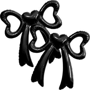 Lidmada 2 Pack Black Bow Birthday Party Decorations Balloons, Bow Themed Decors Foil Balloons for Girls Baby Shower Wedding Bridal Bachelorette Party Supplies