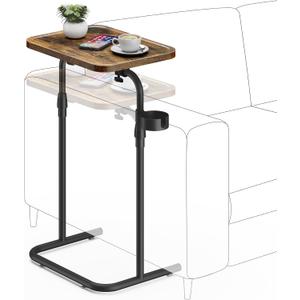 TUTOTAK C Shaped End Table with Tiltable Surface, Adjustable Height Side Table, Slide Under Couch Table TV Tray for Eating, Sofa Tray for Living Room, Bedroom Brown TB01BB091
