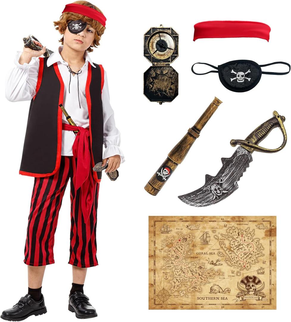 Joy Bang Pirate Costume Kids, Boys Halloween Costumes for Ages 10-12, Dress up Cosplay Pretend Role Play Set with Toys Accessories